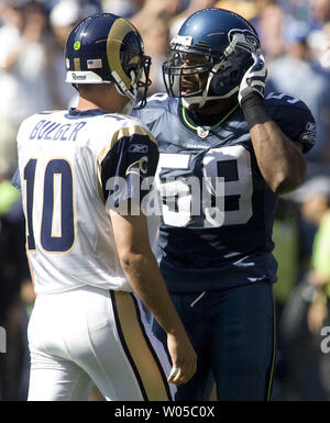 St. Louis Rams linebacker Aaron Brown (50) following a preseason NFL  football game against the Dallas Cowboys Saturday, Aug. 25, 2012, in  Arlington, Texas. (AP Photo/LM Otero Stock Photo - Alamy