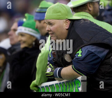 Seattle Seahawks super fan Lorin 'Big Lo' Sandretzky  shows his displeasure in the final minutes of the fourth quarter in the Seattle Seahawks 24-42 loss to the Kansas City Chiefs on Sunday  November 28, 2010 at Qwest Field in Seattle.   (UPI /Jim Bryant) Stock Photo