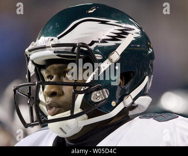 Philadelphia Eagles quarterback Vince Young throws the ball as he warms up  before an NFL football game with the San Francisco 49ers Sunday, Oct. 2,  2011 in Philadelphia. (AP Photo/Julio Cortez Stock