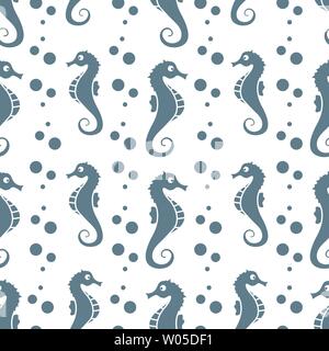 Vector seamless pattern with sea horses and bubbles. Marine background. Design for textile, banner, poster or print. Stock Vector
