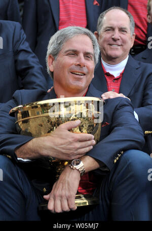 United States team captain Fred Couples hold the Presidents Cup after winning the Presidents Cup at Harding Park Golf Course in San Francisco, California on October 11, 2009.    UPI/Kevin Dietsch Stock Photo