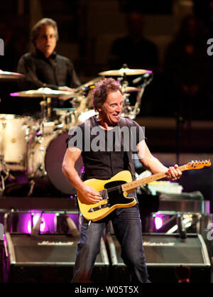 Bruce Springsteen  performs at HP Pavilion in San Jose, California on April 5, 2008. The iconic American songwriter and the E Street band are touring in support of their most recent album 'Magic'. (UPI Photo/Daniel Gluskoter) Stock Photo