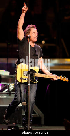 Bruce Springsteen  performs at HP Pavilion in San Jose, California on April 5, 2008. The iconic American songwriter and the E Street band are touring in support of their most recent album 'Magic'. (UPI Photo/Daniel Gluskoter) Stock Photo