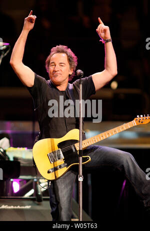 Bruce Springsteen  performs at HP Pavilion in San Jose, California on April 5, 2008. The iconic American songwriter and the E Street band are touring in support of their most recent album 'Magic'. (UPI Photo/Daniel Gluskoter) Stock Photo