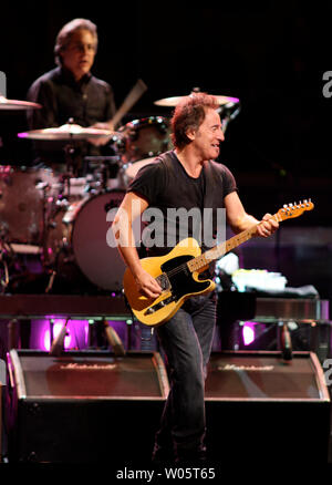 Bruce Springsteen  performs at HP Pavilion in San Jose, California on April 5, 2008. The iconic American songwriter and the E Street band are touring in support of their most recent album 'Magic'. (UPI Photo/Daniel Gluskoter) Stock Photo