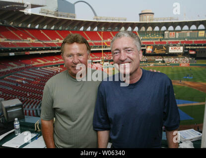 Chicago Cubs broadcasters Keith Moreland (L) and Pat Hughes pose for a  photograph before the Chicago Cubs - St. Louis Cardinals baseball game at  Busch Stadium in St. Louis on June 3, 2011. UPI/Bill Greenblatt Stock Photo  - Alamy
