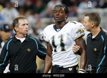 Jacksonville Jaguars trainers help Reggie Williams off the field after he  was shaken up in the first quarter in a game against the St. Louis Rams at  the Edward Jones Dome in St. Louis on October 30, 2005. (UPI Photo/Bill  Greenblatt Stock Photo - Alamy