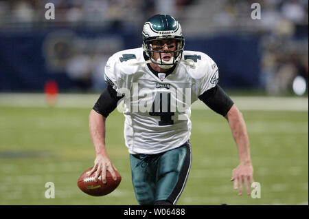 Philadelphia Eagles quarterback Mike Mcmahon prepares to release a