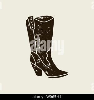 Vector hand draw illustration of cowboy boots in retro style. Icon isolated on white background. Design element for poster, flyer, postcard, web desig Stock Vector
