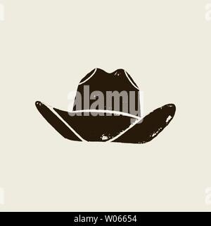 Vector illustration of cowboy hat. Hat silhouette in vintage style , grunge effect. Elements of the wild West for the design of posters, postcards, le Stock Vector