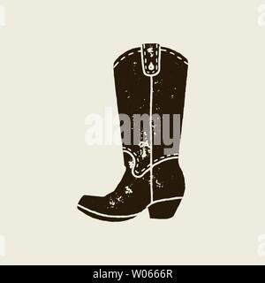 Vector hand draw illustration of cowboy boots in retro style. Icon isolated on white background. Design element for poster, flyer, postcard, web desig Stock Vector