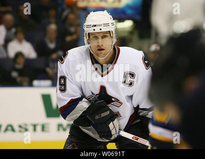 Vancouver Canuck's Markus Naslund skates with the puck during the third  period of a NHL game against the visiting Colorado Avalanche at Vancouver's  GM Place, October 22, 2005. (UPI Photo/Heinz Ruckemann Stock