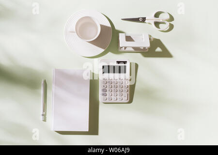Workplace with office items and business elements on a desk. Concept for branding. Top view. - Image Stock Photo