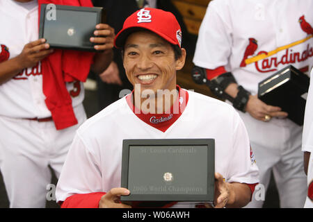 St. Louis Cardinals So Taguchi of Japan displays his Heart and