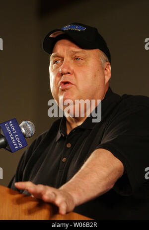 Former Utah head basketball coach and ESPN college basketball analyst Rick Majerus speaks after being introduced as the new head basketball coach at Saint Louis University in St. Louis on April 30, 2007.   (UPI Photo/Bill Greenblatt) Stock Photo