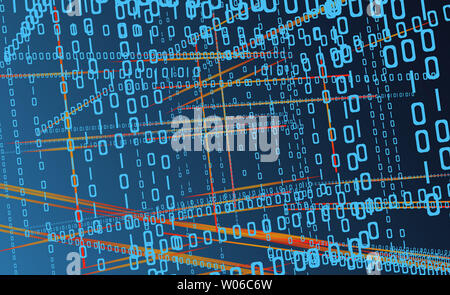 Digital matrix background of binary code, data flow in the digital age, binary code network Stock Photo