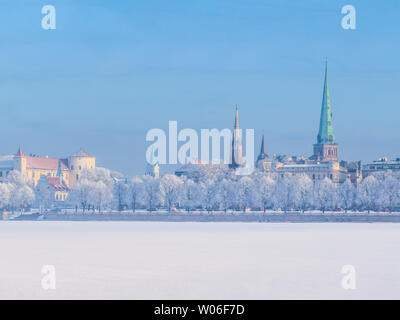 Winter skyline of Latvian capital city Riga Old town Stock Photo