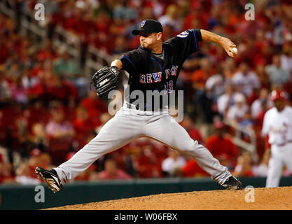 New York Mets pitcher Billy Wagner delivers a pitch to the St. Louis Cardinals in the ninth inning at Busch Stadium in St. Louis on July 1, 2008. The Mets won the game 7-4. (UPI Photo/Bill Greenblatt) Stock Photo