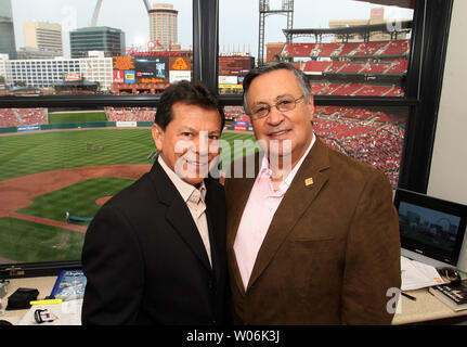 Los Angeles Dodgers Spanish radio crew of (L to R) Pepe Yniguez, Fernando  Valenzuela and Jaime Jarrin pose for a photograph before the Dodgers take  on the St. Louis Cardinals in game