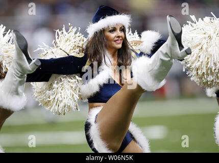 A St. Louis Rams cheerleader entertains the crowd during a game against the Houston Texans at the Edward Jones Dome in St. Louis on December 20, 2009.     UPI/Bill Greenblatt Stock Photo