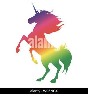 Beautiful silhouette of unicorn. Colorful rainbow spectrum. Stock Vector