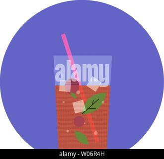 Illustration with glass of drink in flat design style. Stock Vector