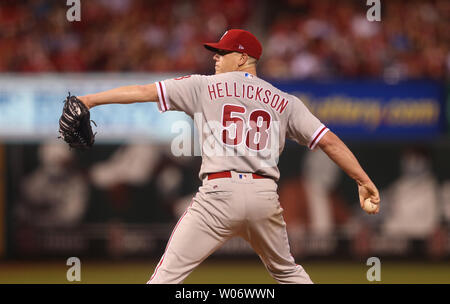 Philadelphia Phillies starting pitcher Jeremy Hellickson delivers a pitch to the St. Louis Cardinals in the fourth inning at Busch Stadium in St. Louis on June 9, 2017. Photo by Bill Greenblatt/UPI Stock Photo