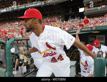 Newly acquired St. Louis Cardinals Corey Patterson swings for a two run RBI  double in the second inning against the Houston Astros at Busch Stadium in  St. Louis on July 28, 2011.