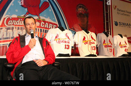 St. Louis Cardinals President Bill DeWitt III talks to the fans from the main stage during the St. Louis Cardinals annual Winter Warm up in St. Louis on January 19, 2013. UPI/Bill Greenblatt Stock Photo
