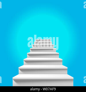 Stairway to Heaven. White Staircase Leading up to Heavenly Blue Sky. Way to God, Way to Paradise. Heavenly Light Stock Photo
