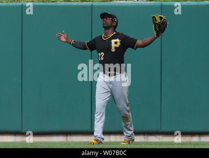 Pittsburgh Pirates' Andrew McCutchen gestures toward the dugout after  hitting a double during the sixth inning of the team's baseball game  against the St. Louis Cardinals Thursday, April 13, 2023, in St.