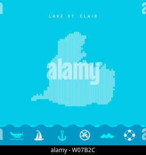 Vertical Lines Pattern Map of Lake St. Clair, One of the Lakes of North America. Striped Simple Silhouette of Lake St. Clair. Lifeguard, Watercraft Ic Stock Photo