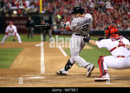 Boston Red Sox Jacoby Ellsbury hits an RBI double in the fourth inning  against the New