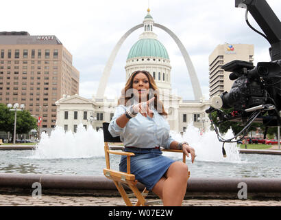 Talk show host Wendy Williams records promotional commercials from Kiener Plaza during a visit to St. Louis on May 16, 2014. UPI/Bill Greenblatt Stock Photo