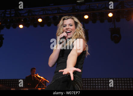 Kimberly Perry of the Band Perry has fun performing on stage during the V.P. Fair in St. Louis on July 3, 2014. UPI/Bill Greenblatt Stock Photo