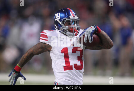 New York Giants Odell Beckham Jr. celebrates after scoring on 75 yard  touchdown catch in the 3rd quarter against the Baltimore Ravens in week 6  of the NFL at MetLife Stadium in