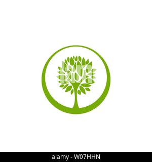 Green flat tree with sharp leaves in circle isolated on white. organic symbol. Natural, fresh, eco logo. Wild nature. environment day logo. Earth day Stock Vector