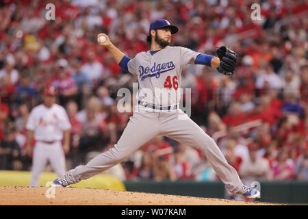 Los Angeles Dodgers starting pitcher Mike Bolsinger delivers a pitch to the St. Louis Cardinals in the second inning at Busch Stadium in St. Louis on May 29, 2015. Photo by Bill Greenblatt/UPI Stock Photo