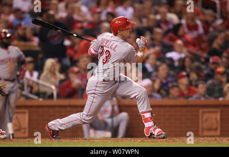 Cincinnati Reds' Adam Duvall swings on an RBI single off Chicago Cubs ...