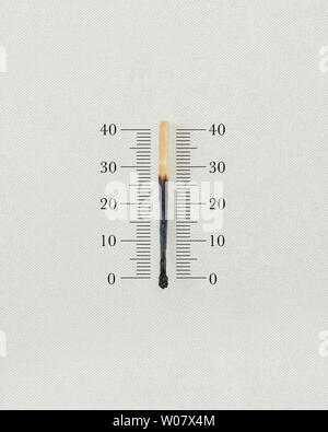 Thermometer made by a burnt match on white background. Stock Photo