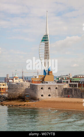 Portsmouth skyline showing The Emirates Spinnaker Tower is a 170-metre landmark observation tower in Portsmouth harbour Hampshire England