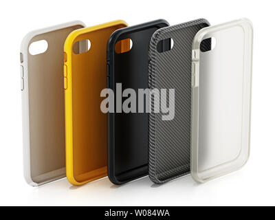 Various smartphone covers isolated on white background. 3D illustration. Stock Photo