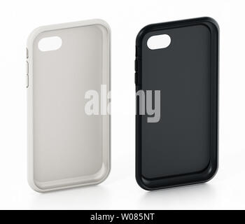 White and black generic smartphone covers isolated on white background. 3D illustration. Stock Photo