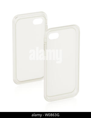 Transparent silicone smartphone covers isolated on white background. 3D illustration. Stock Photo