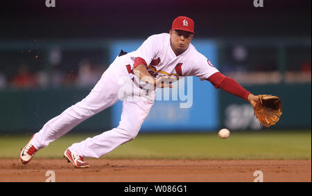 St. Louis Cardinals Patrick Wisdom (R) and Yairo Munoz rip the shirts from  the back of Tyler O'Neill after O'Neill hit a walk off home run against the  San Francisco Giants in