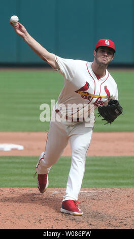 St. Louis Cardinals pitcher Dakota Hudson delivers a pitch to the San Francisco Giants in relief in the seventh inning at Busch Stadium in St. Louis on September 22, 2018. St. Louis defeated San Francisco 5-4.  Photo by Bill Greenblatt/UPI Stock Photo