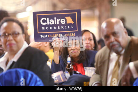 A crowd of supporters listen as U.S. Senator Claire McCaskill makes her remarks at one of her last gatherings in St. Louis on November 4, 2018. McCaskill is taking on Missouri Attorney General Josh Hawley is a tightly contested race in Missouri, considered to be a tie at this point and one of the most expensive in the country. McCaskill, a democrat, has been in the U.S. Senate for 12 years. Photo by Bill Greenblatt/UPI Stock Photo