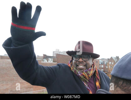 Cedric Antonio Kyles, better known by his stage name, Cedric the Entertainer, waves to friends from a fire truck, following ceremonies naming the street 'Cedric The Entertainer Way' in St. Louis on December 15, 2018. Kyles went to high school in the area and spent many of his formative years performing in St. Louis.   Photo by Bill Greenblatt/UPI Stock Photo