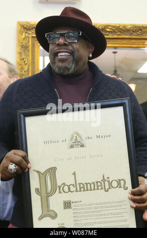 Cedric Antonio Kyles, better known by his stage name, Cedric the Entertainer, displays a proclamation from the Mayor of St. Louis during ceremonies naming a street 'Cedric The Entertainer Way' in St. Louis on December 15, 2018. Kyles went to high school in the area and spent many of his formative years performing in St. Louis.   Photo by Bill Greenblatt/UPI Stock Photo