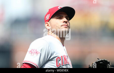 Cincinnati Reds Joey Votto watches a foul ball go into the stands in the fourth inning against the St. Louis Cardinals at Busch Stadium in St. Louis on April 27, 2019. Photo by Bill Greenblatt/UPI Stock Photo